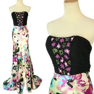 NWT Party Time Formals Multi Ruched Slit-Skirt